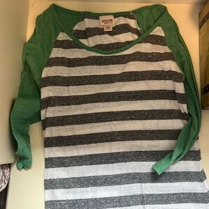 Cute striped grey and white and green contrast shirt